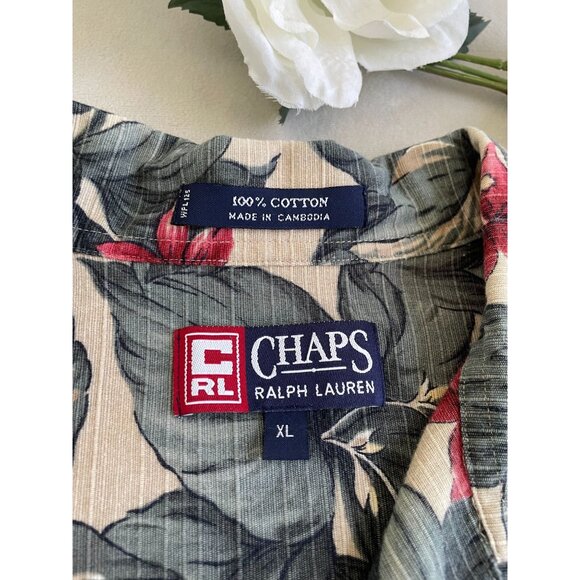 Chaps Ralph Lauren XL Hawaiian Shirt Tropical Floral Print Cotton Short Sleeve - Picture 6 of 8